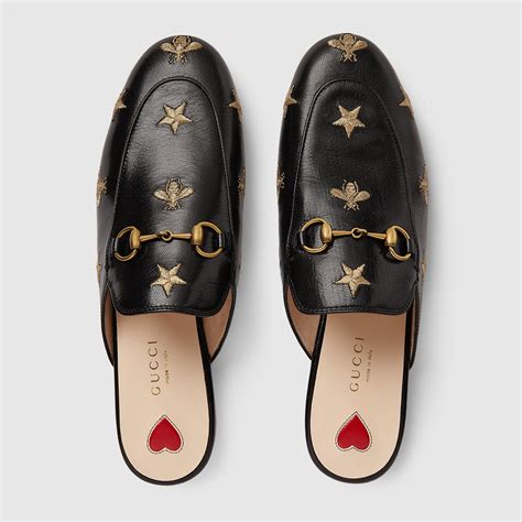 gucci princetown embroidered leather slippers|Gucci princetown striped slippers.